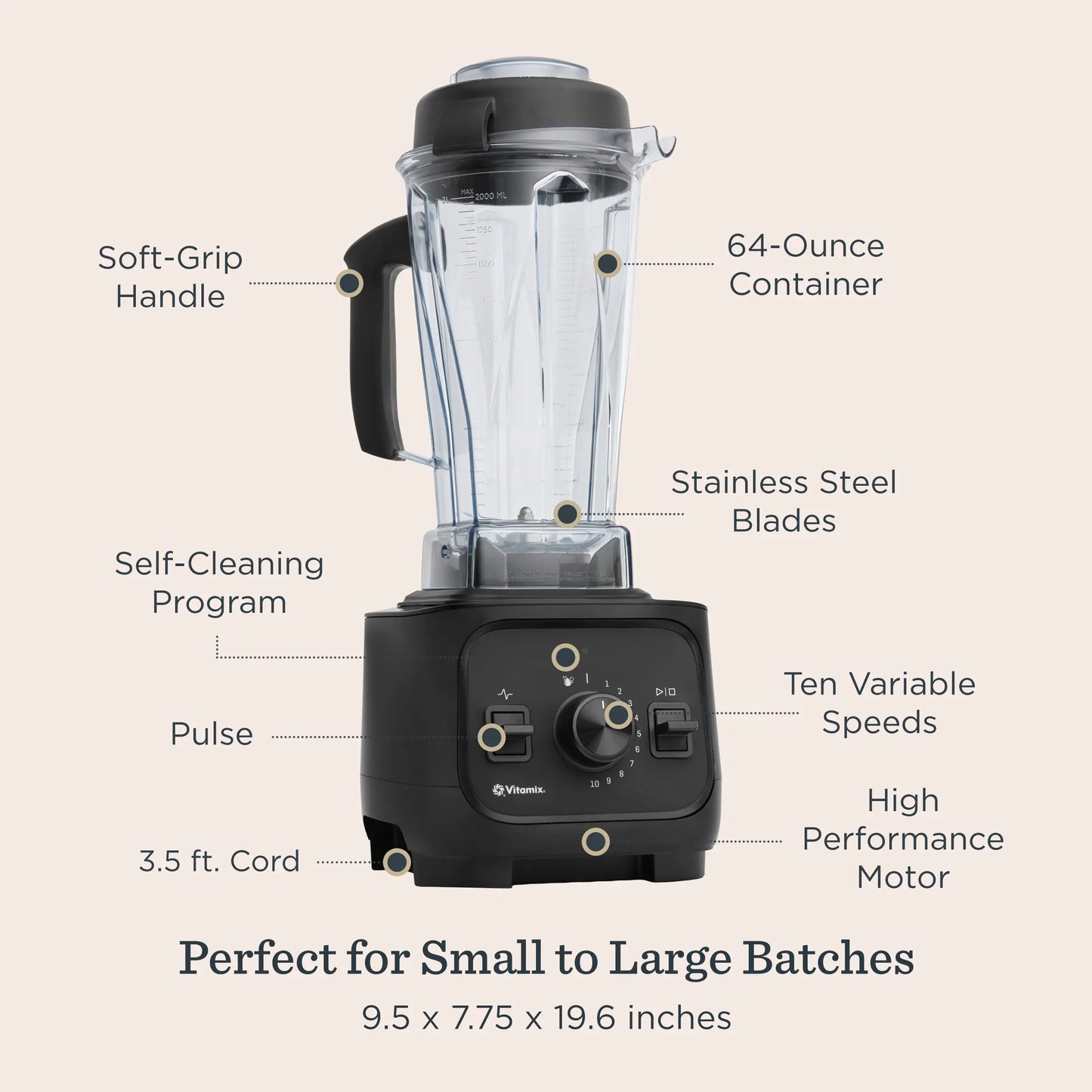 Vitamix VX1 Blender, 64 Oz Classic Container, Stainless-Steel Blades, 10-Speed, Self-Cleaning, Professional-Grade, Black