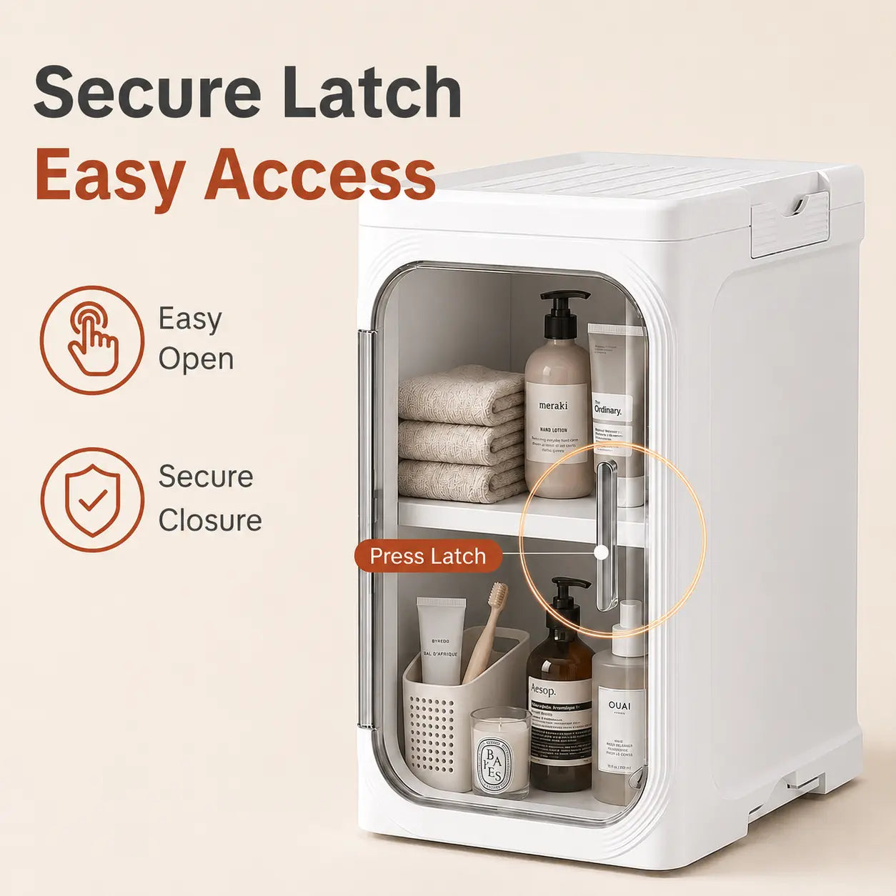 ONAIL Four-Layer Tall and Narrow Storage Cabinet, Made of Plastic, with a Slim Design, Doors and Adjustable Shelves, Wheels, Stackable and Foldable, Suitable for Small Spaces, Bathroom and Kitchen