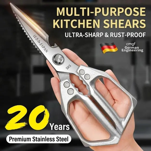 Heavy Duty Kitchen Scissors – Sharp Stainless Steel Cooking Shears for Meat, Chicken, Fish, Poultry, Herbs and Bread, Dishwasher Safe, Silver