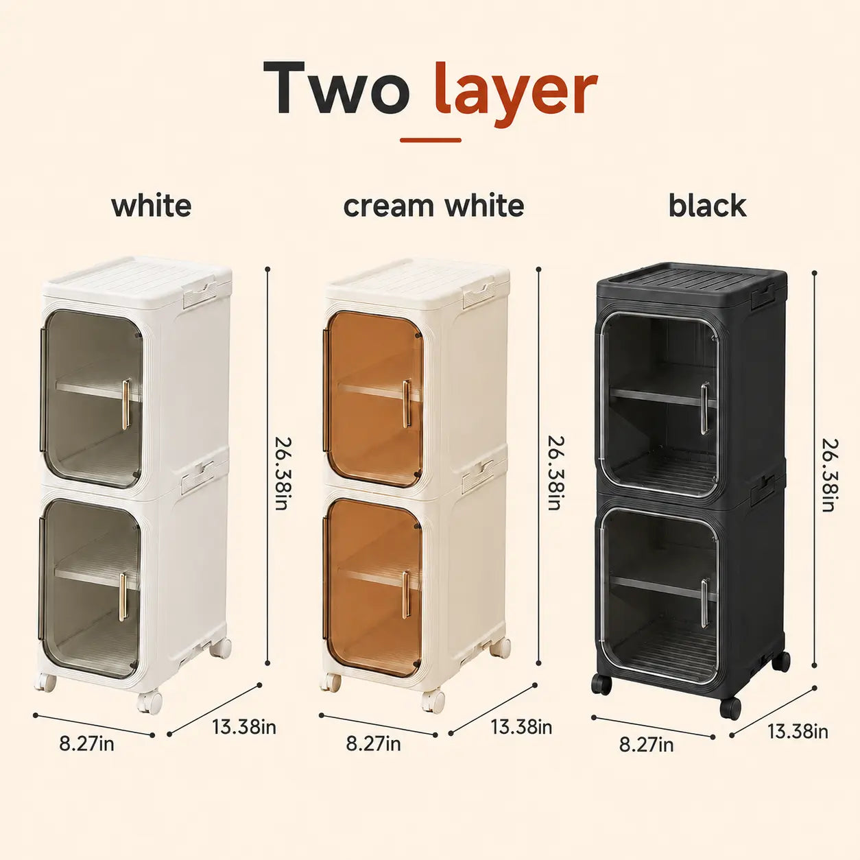 ONAIL Four-Layer Tall and Narrow Storage Cabinet, Made of Plastic, with a Slim Design, Doors and Adjustable Shelves, Wheels, Stackable and Foldable, Suitable for Small Spaces, Bathroom and Kitchen
