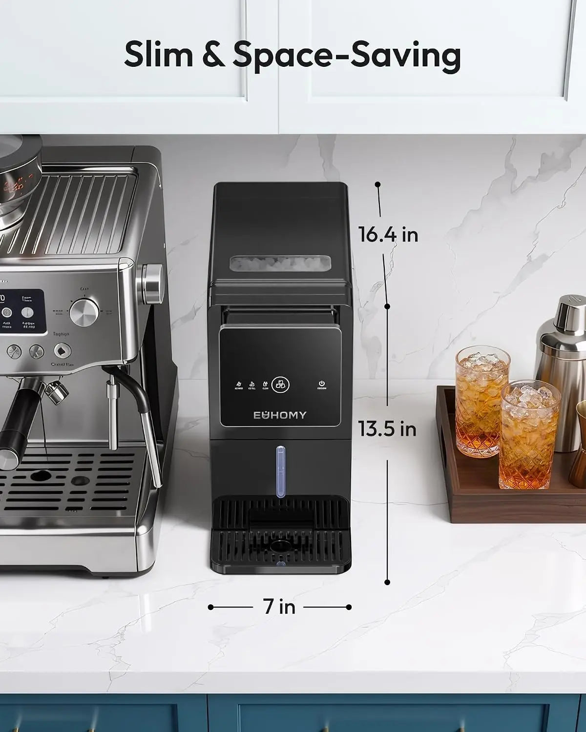 EUHOMY Countertop Nugget Ice Maker | 40Lbs/24H Pebble Sonic Ice Machine, Self-Cleaning Dispenser Ice Maker for Home Office Kitchen