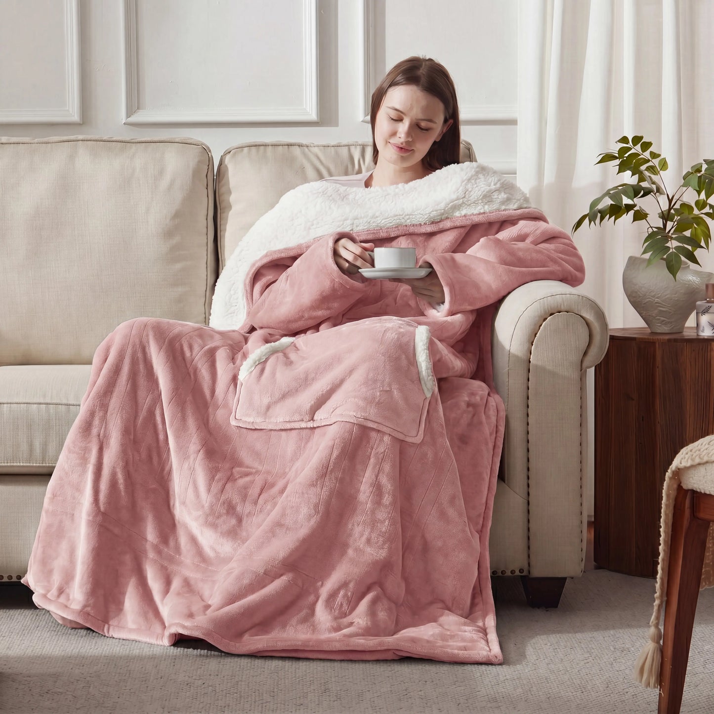 Cosybay Wearable Blanket Robe, Double-Sided Plush Flannel & Sherpa Lined Wrap Blanket with Back Pocket, Cozy Warm Wearable Throw Blanket for Lounging, Perfect Gift for Halloween Costume, 50X66Inch #Halloweenfinds #Tiktokshopbacktoschool #Dormtour