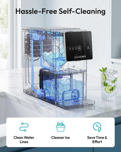 EUHOMY Countertop Nugget Ice Maker | 40Lbs/24H Pebble Sonic Ice Machine, Self-Cleaning Dispenser Ice Maker for Home Office Kitchen