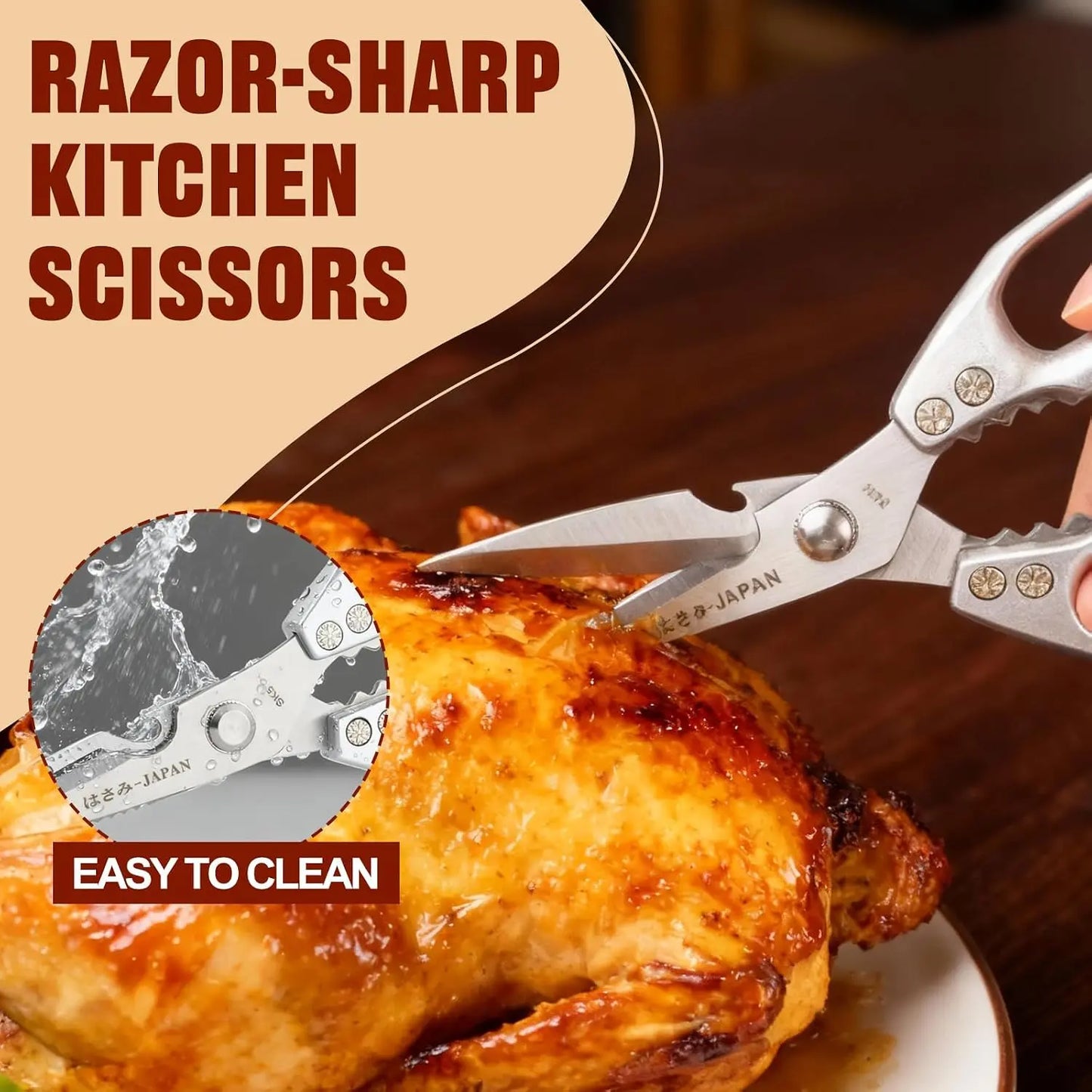 Heavy Duty Kitchen Scissors – Sharp Stainless Steel Cooking Shears for Meat, Chicken, Fish, Poultry, Herbs and Bread, Dishwasher Safe, Silver