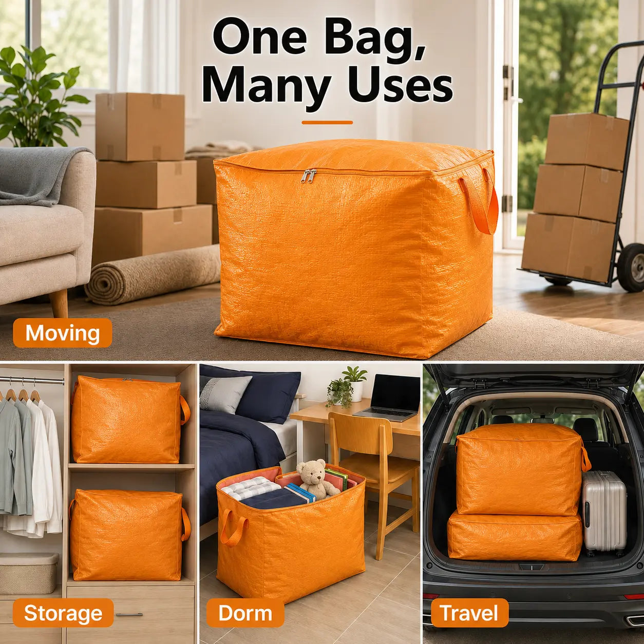 300L Extra Large Moving & Storage Bag, Thick Durable Dustproof Organizer for Clothes, Bedding, Dorm, Moving & Home Storage, Grey