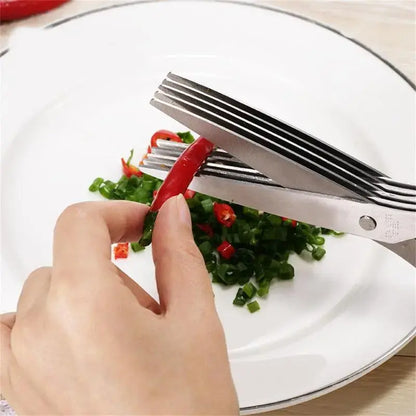 Stainless Steel Multi-Tool Kitchen Shears - 5-Layer Rust-Resist Steel Cutting Tool with Bottle Opener, Nutcracker, Can Opener, Compact Ergonomic Handle for Less Hand Fatigue, Home, Barbecue, Long Life Meats & Veggies Use