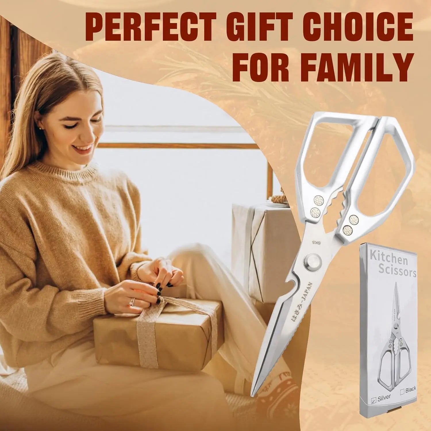 Heavy Duty Kitchen Scissors – Sharp Stainless Steel Cooking Shears for Meat, Chicken, Fish, Poultry, Herbs and Bread, Dishwasher Safe, Silver